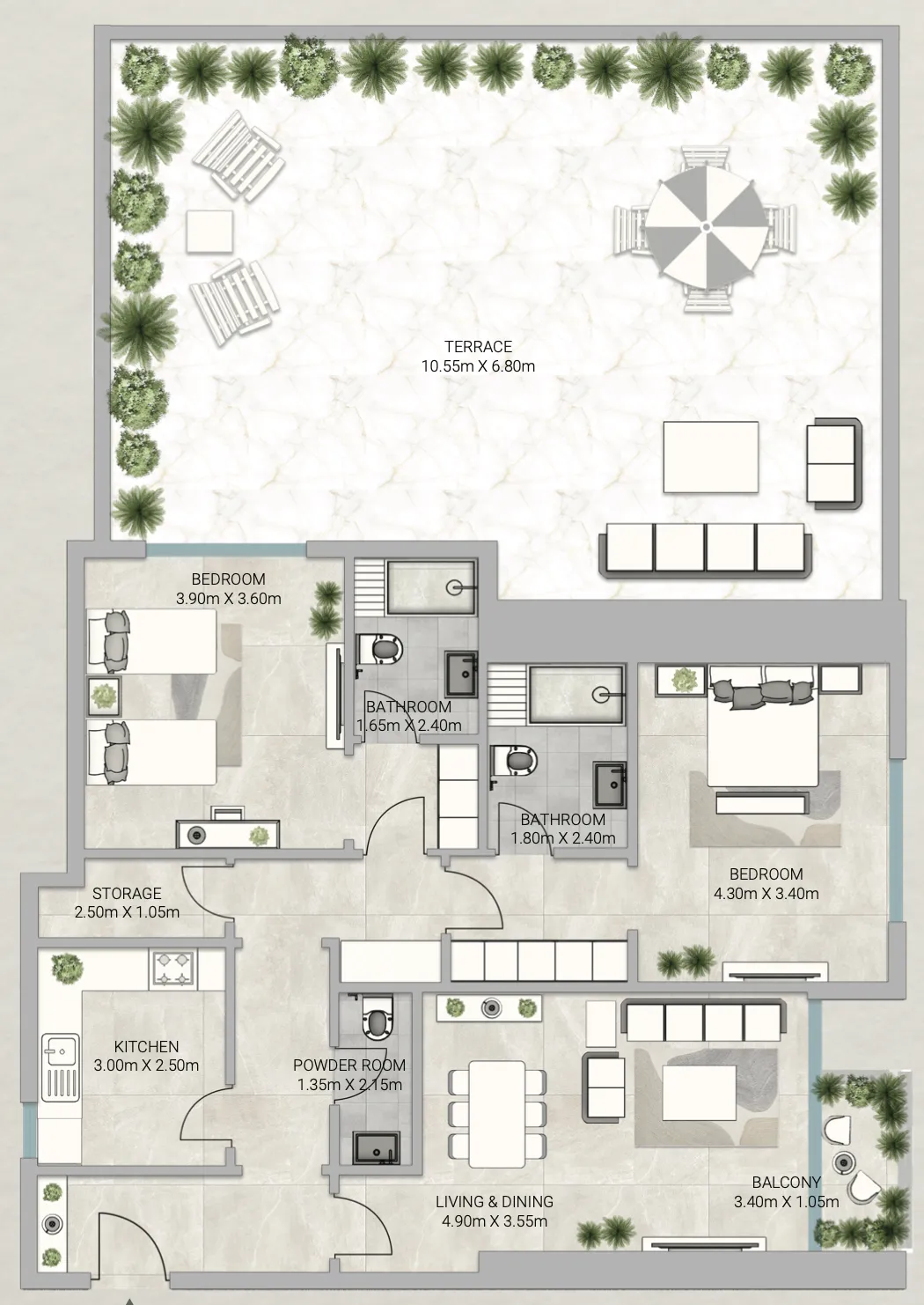 Sky Gardens Tower 2 bed floor plan, 2,795 sqft