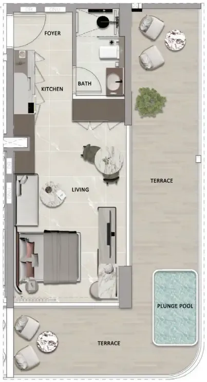 South Lofts 1 bed floor plan, 636 sqft