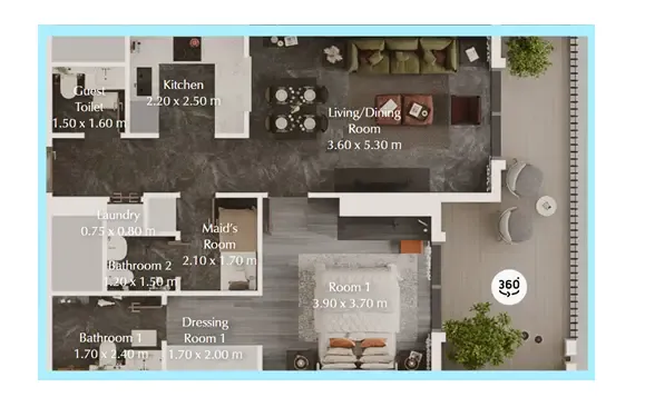 Bab Al Qasr Garden Residences 65 1 bed floor plan, 850 sqft