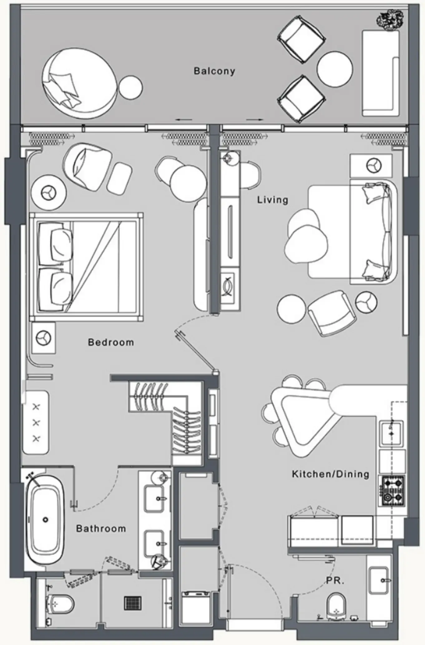 JW Marriott Residences and Resort 1 bed floor plan, 944 sqft