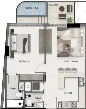 Avana Residences 1 bed floor plan, 710 sqft