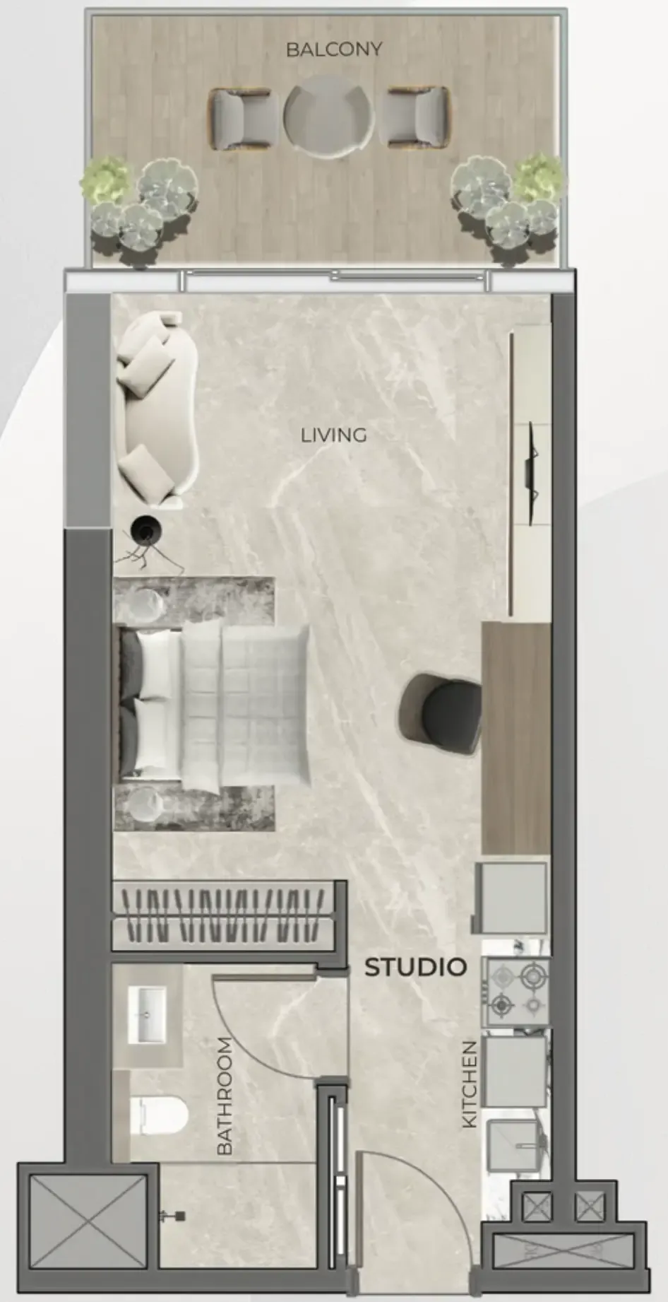 Beverly Grande Studio floor plan, 412 – 423 sqft