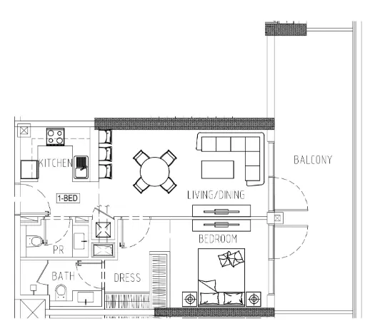 Damac Riverside Views 1 bed floor plan, 874 sqft