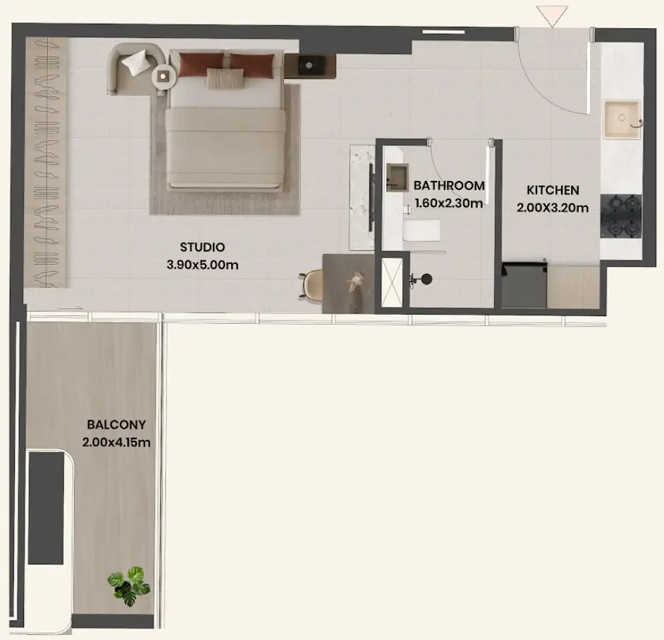 Divine Al Barari Studio floor plan, 479 sqft