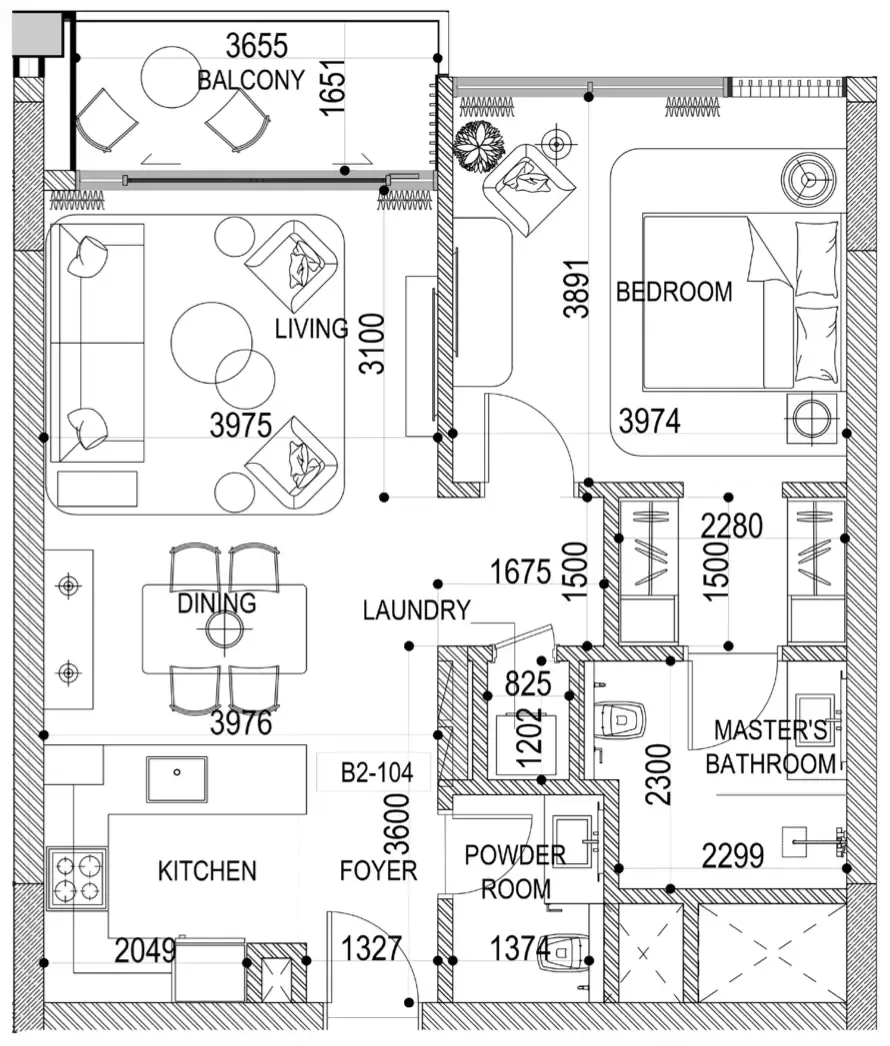 Naseem Al Jurf 1 bed floor plan, 807 sqft