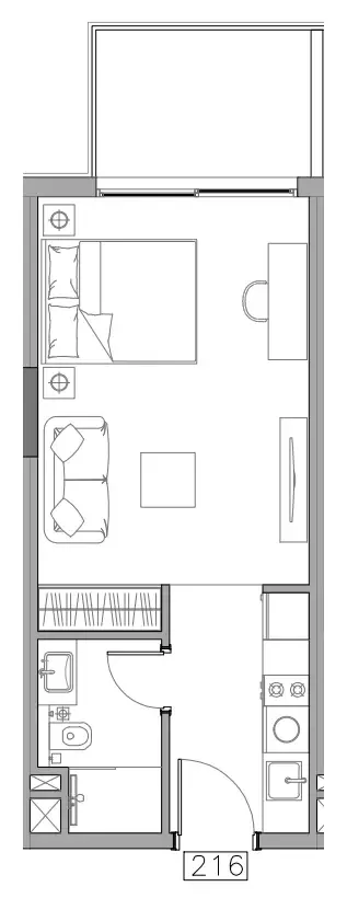 Trevino Studio floor plan, 394 sqft