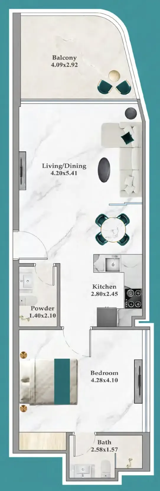 Breez 1 bed floor plan, 667 sqft