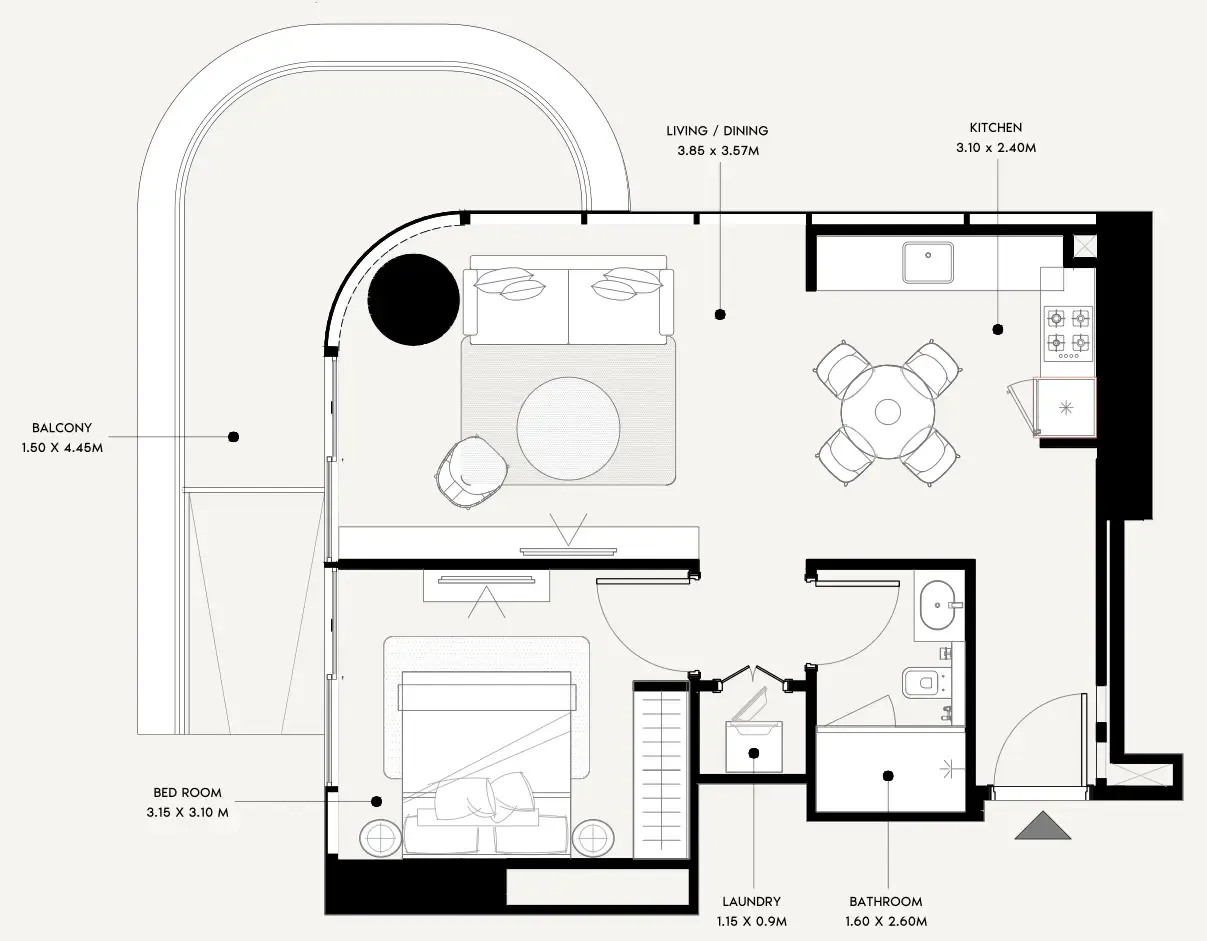 Azizi Milan 1 bed floor plan, 718 sqft