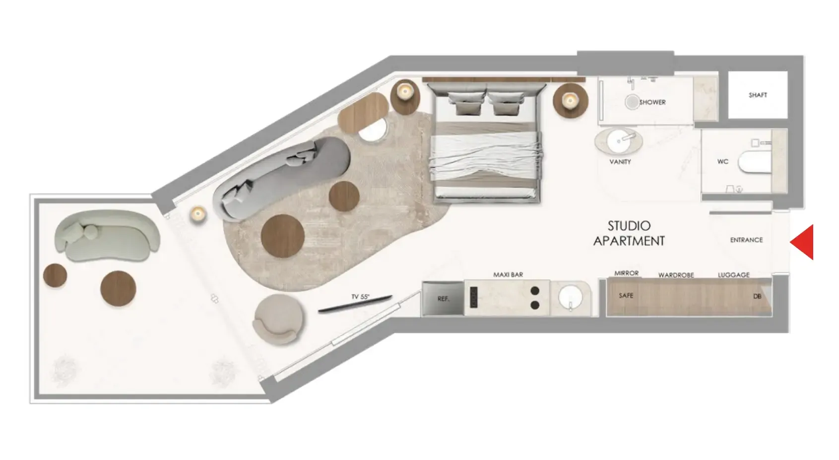 The Unexpected Al Marjan Island Hotel and Residence Studio floor plan, 552 – 553 sqft