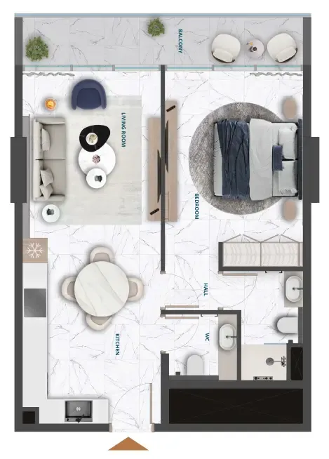 Wadi Hills 1 bed floor plan, 683 sqft
