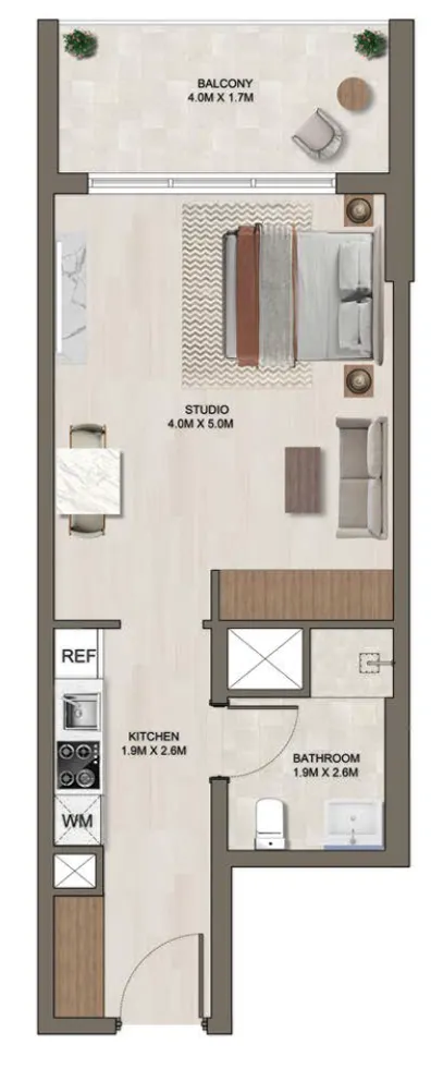 Ghaff Land Residence Studio floor plan, 475 sqft