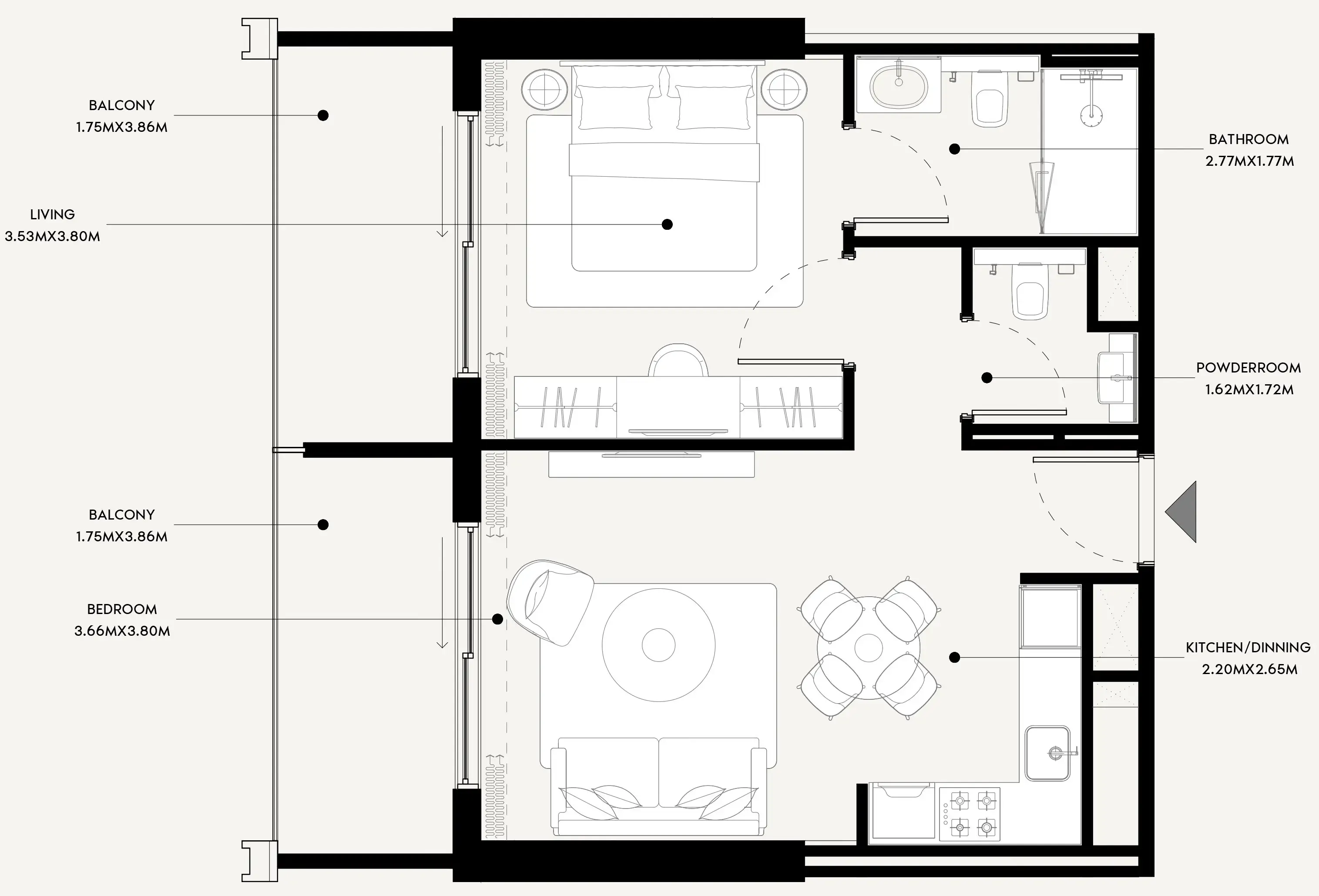 Azizi Venice 1 bed floor plan, 708 sqft