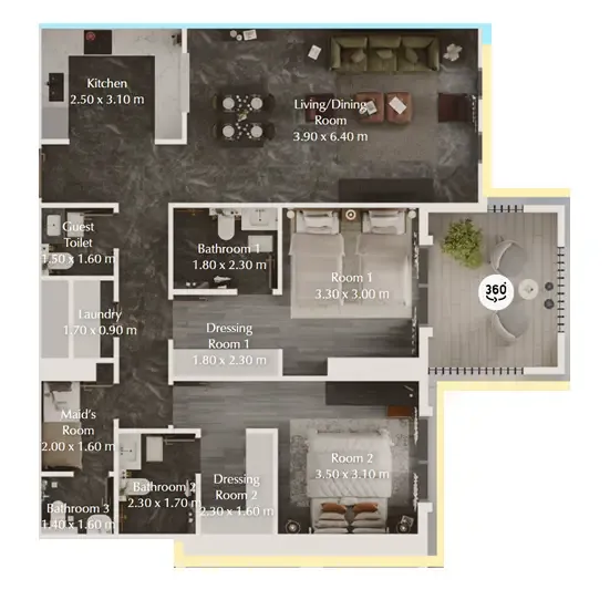 Bab Al Qasr Garden Residences 65 2 bed floor plan, 1,142 sqft
