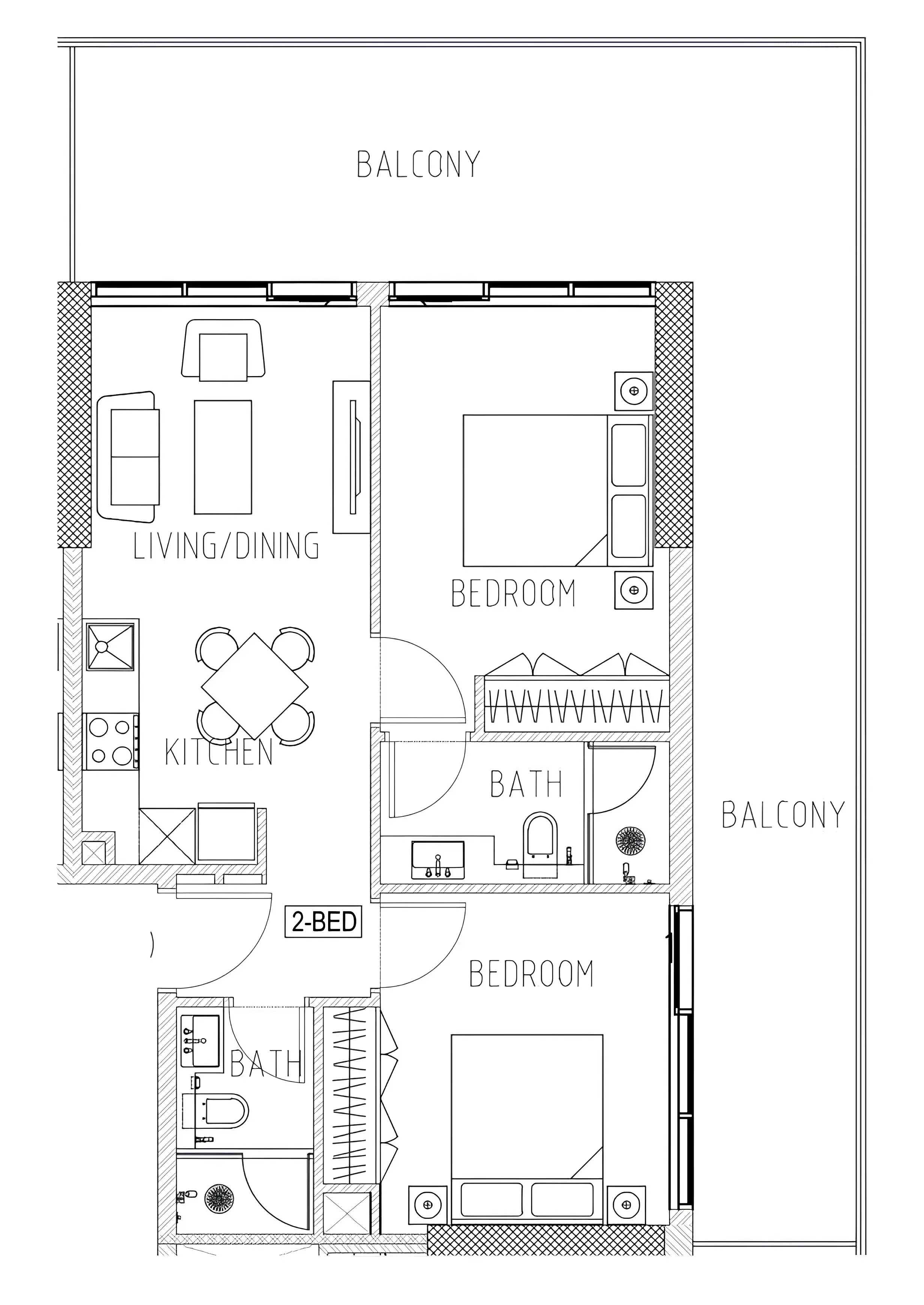 Elo 2 and 3 Damac 2 bed floor plan, 1,183 sqft