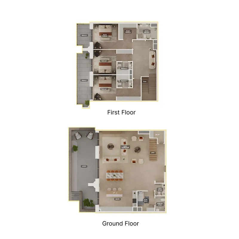 Sama Yas 3 bed floor plan, 3,220 sqft