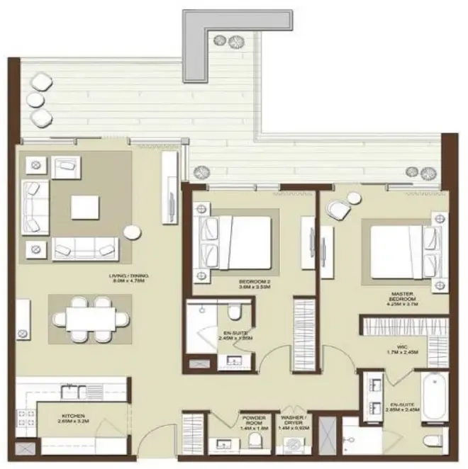 Acacia Park Heights 2 bed floor plan, 1,690 sqft