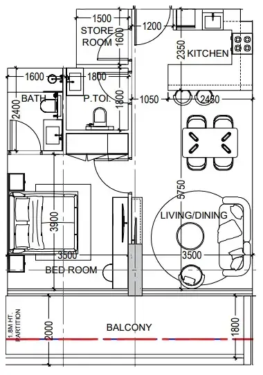 Al Haseen Residences 6 1 bed floor plan, 759 sqft