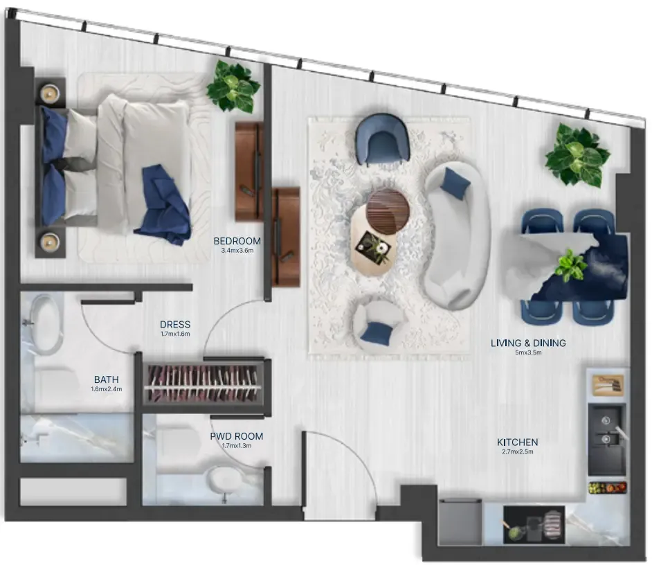 Acacia by BNW Developments 1 bed floor plan, 592 sqft