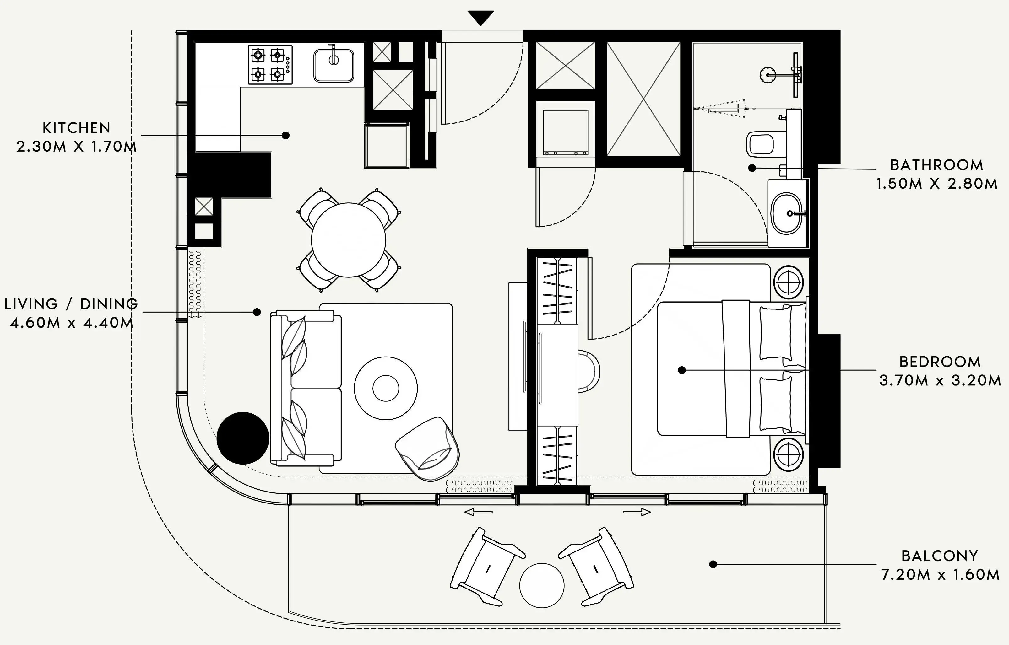 Azizi Venice 1 bed floor plan, 672 sqft