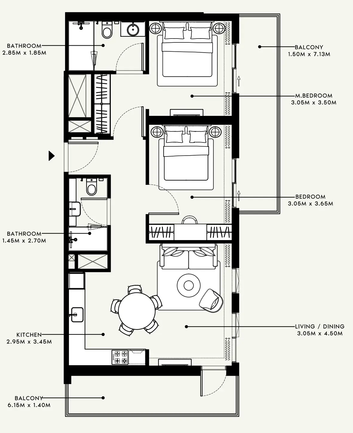 Beach Oasis 1 and 2 2 bed floor plan, 1,057 sqft