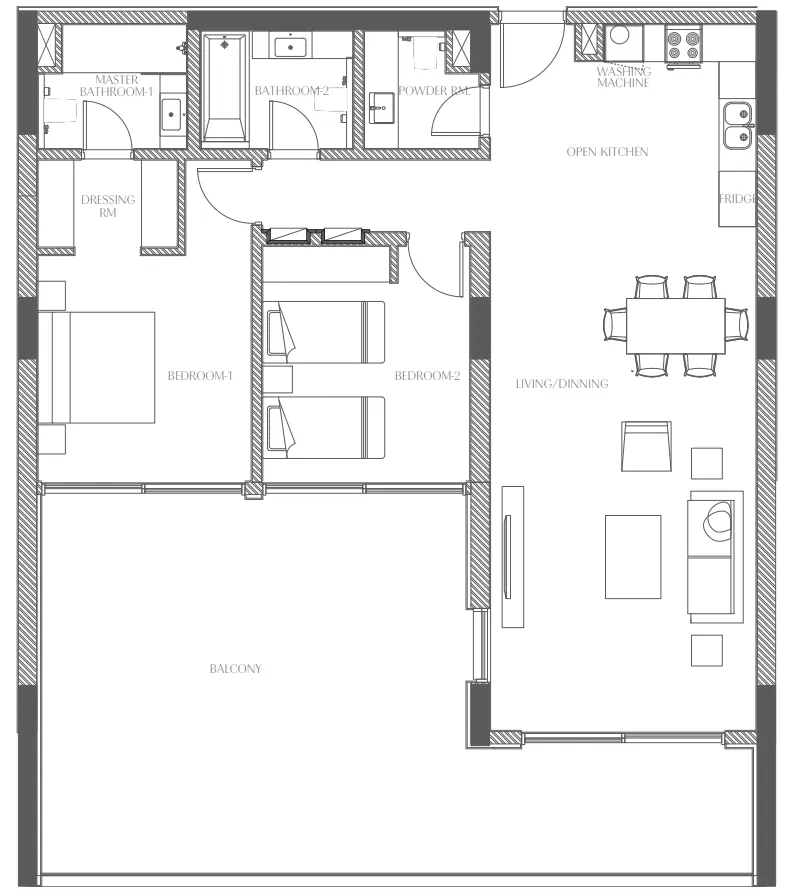 Creekside Residence 2 bed floor plan, 1,768 sqft