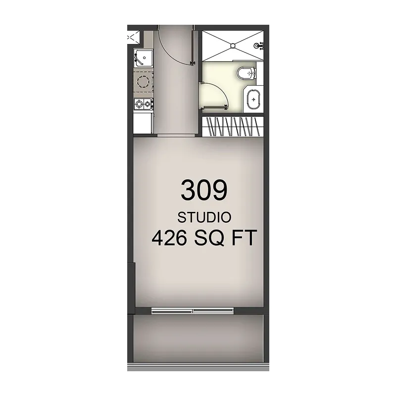 Aizel Tower Studio floor plan, 426 sqft