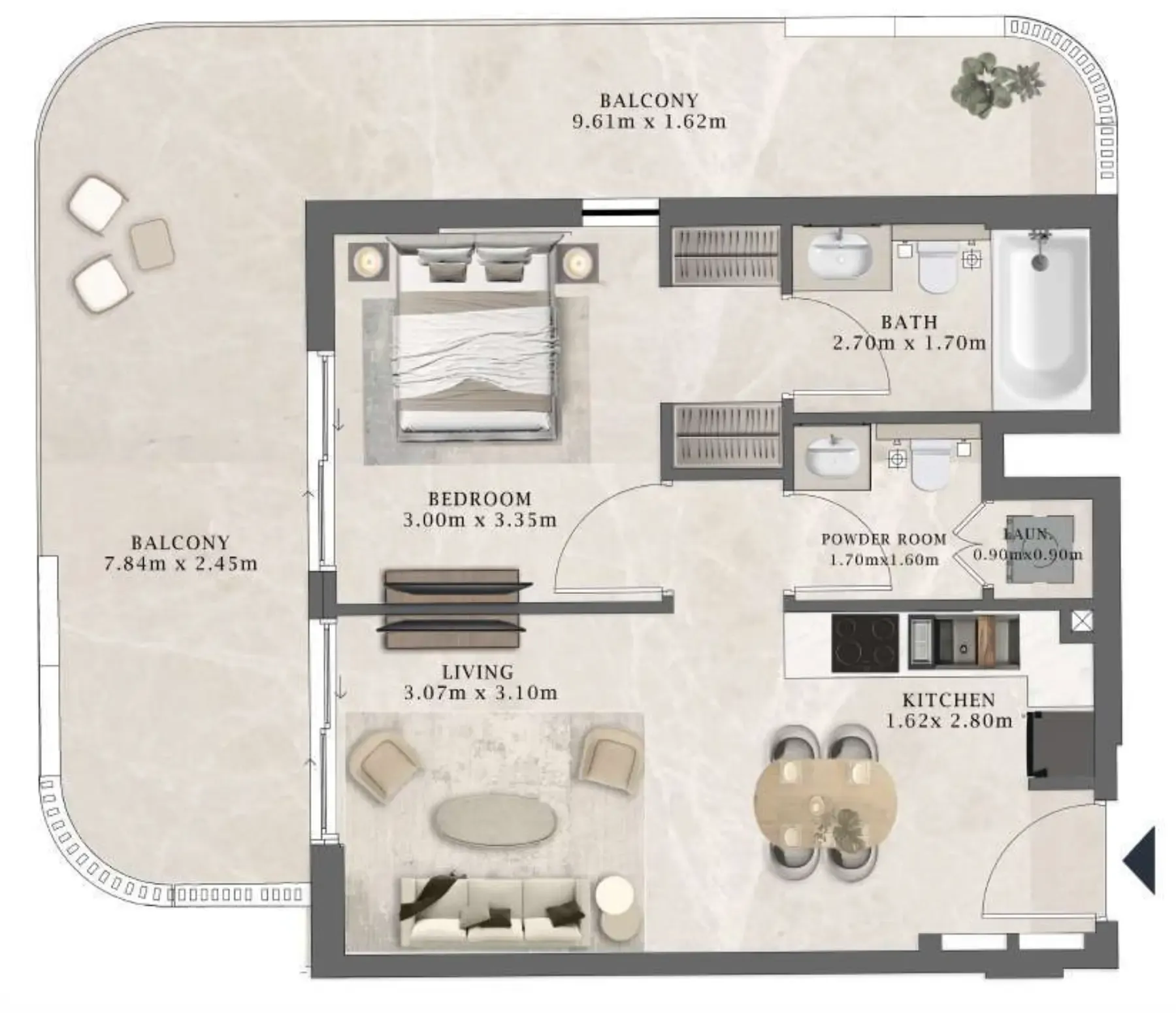 Arthouse Residences by Cledor 1 bed floor plan, 852 sqft