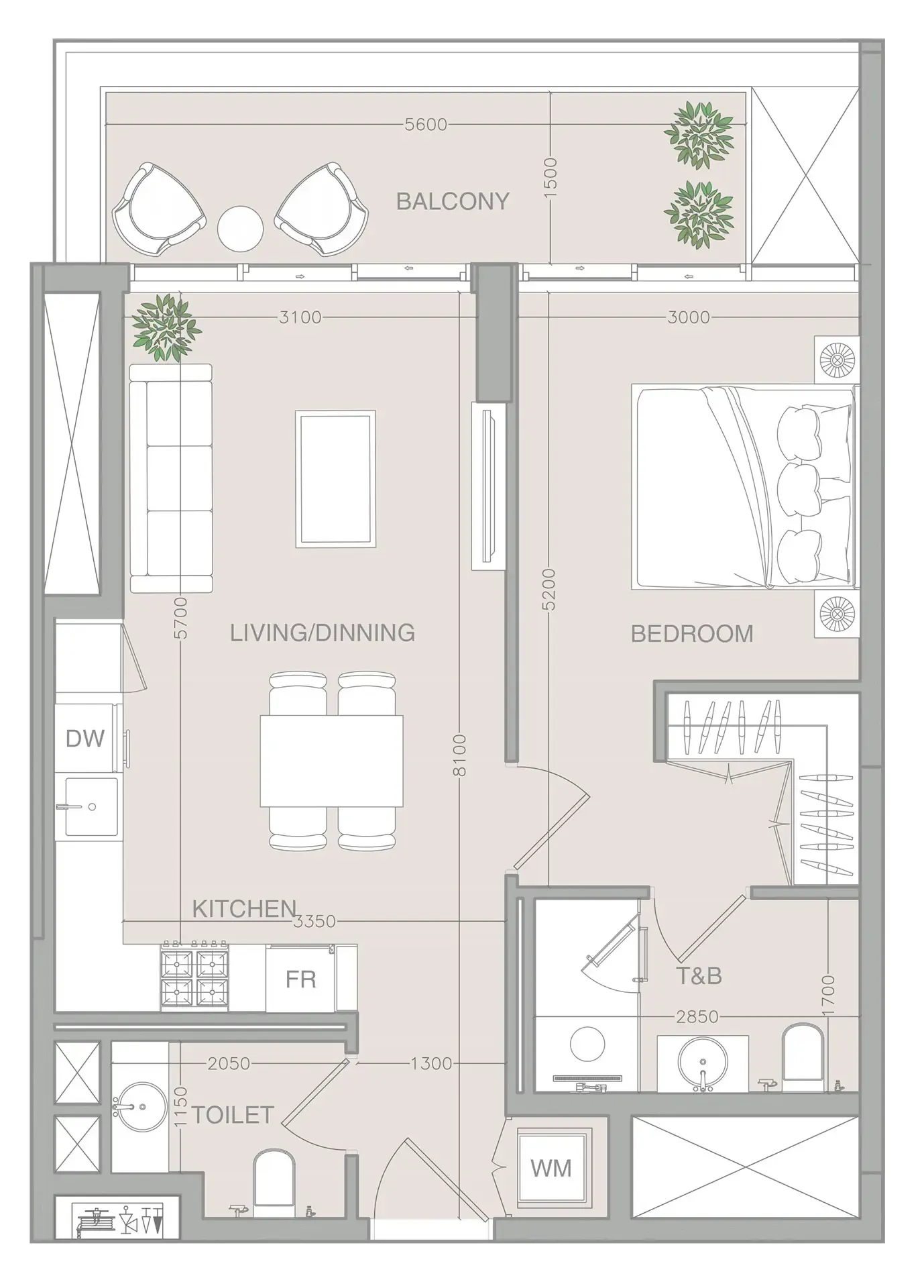 1WOOD Residence 2 1 bed floor plan, 702 sqft