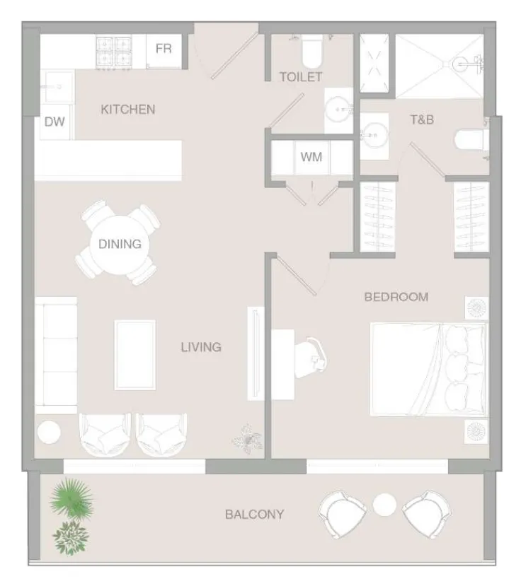 VERDAN1A 3 1 bed floor plan, 761 sqft