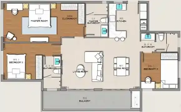 Ayana Heights Seaview Residences 3 bed floor plan, 1,259 sqft