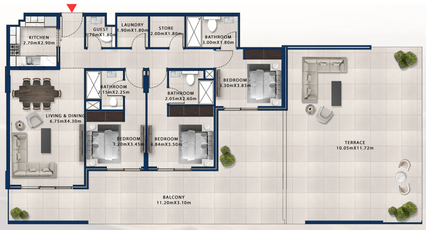 Asayel Avenue 3 bed floor plan, 2,887 sqft