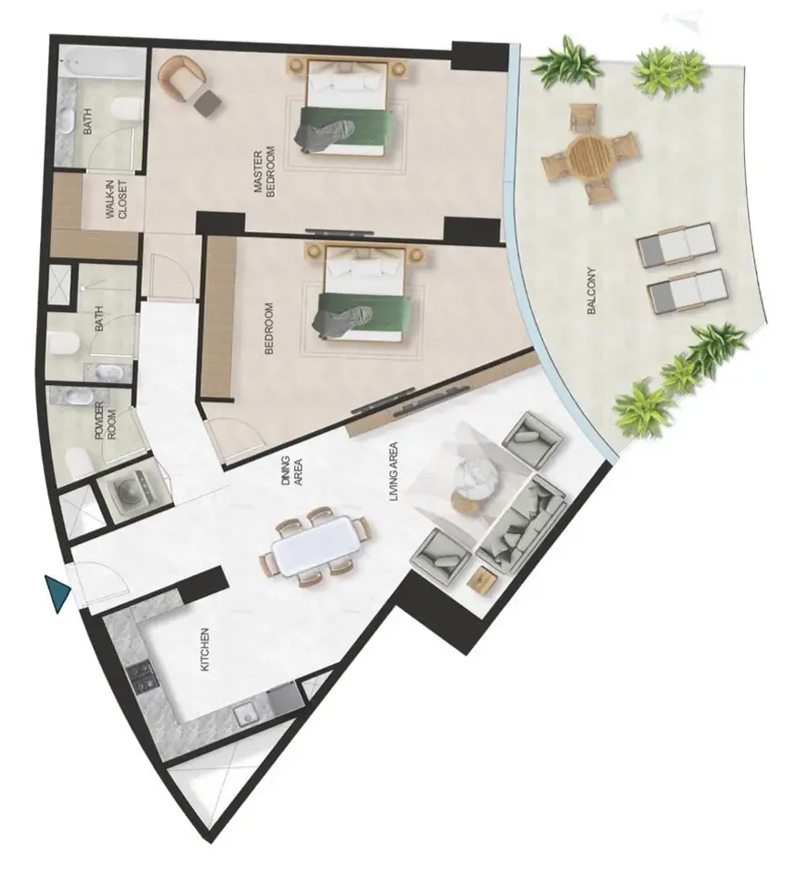 Oystra 2 bed floor plan, 1,732 sqft