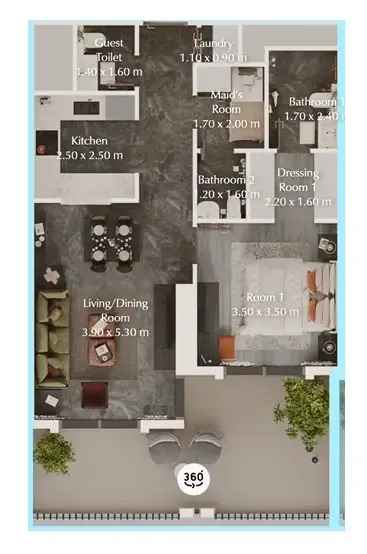 Bab Al Qasr Garden Residences 65 1 bed floor plan, 892 sqft