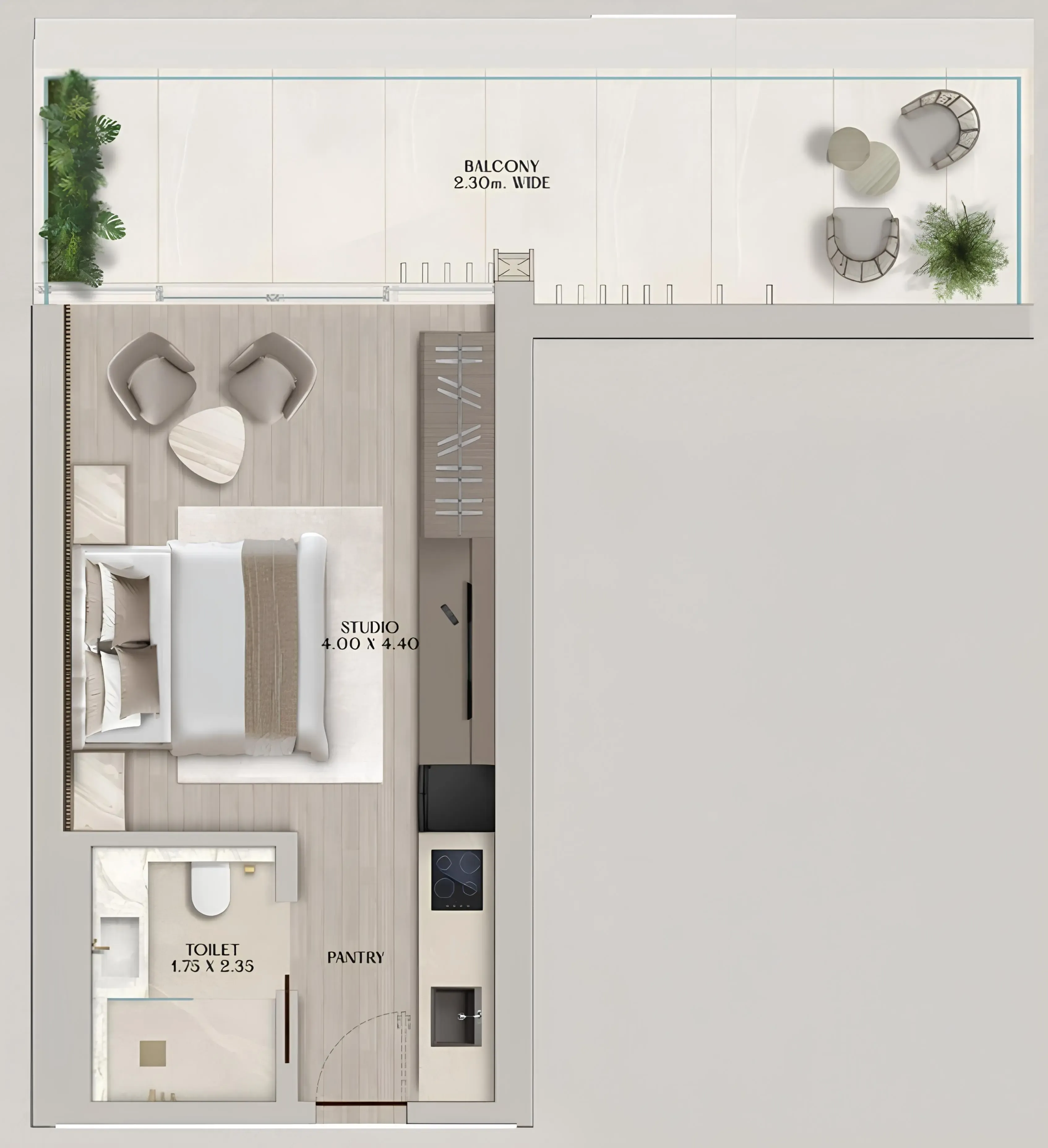 Soléva Beach Residences Studio floor plan, 558 sqft