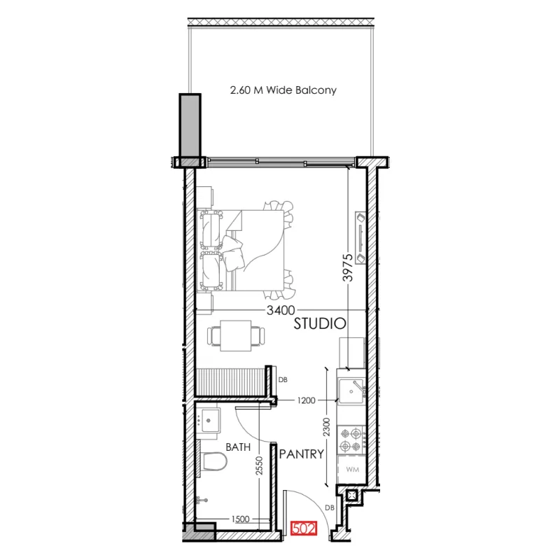 Al Haseen Residences 5 Studio floor plan, 383 sqft