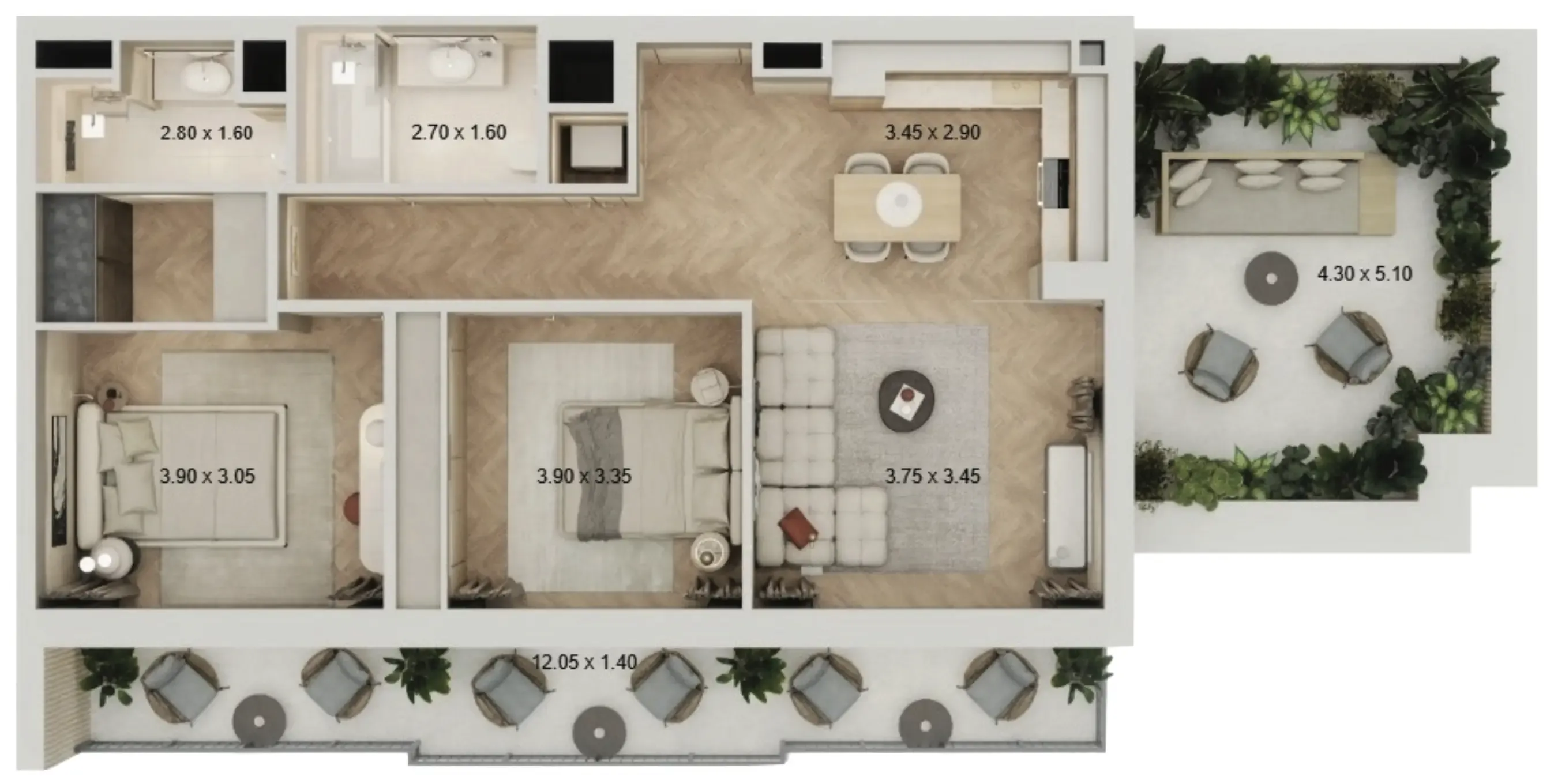 Arisha Terraces 2 bed floor plan, 1,312 sqft
