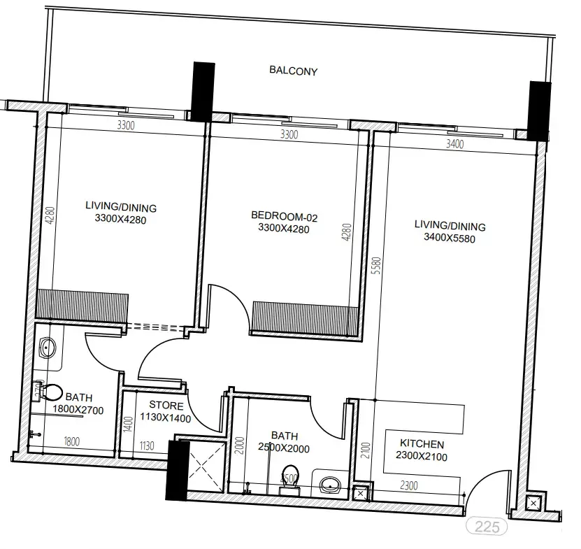 Astra South 2 bed floor plan, 1,073 sqft
