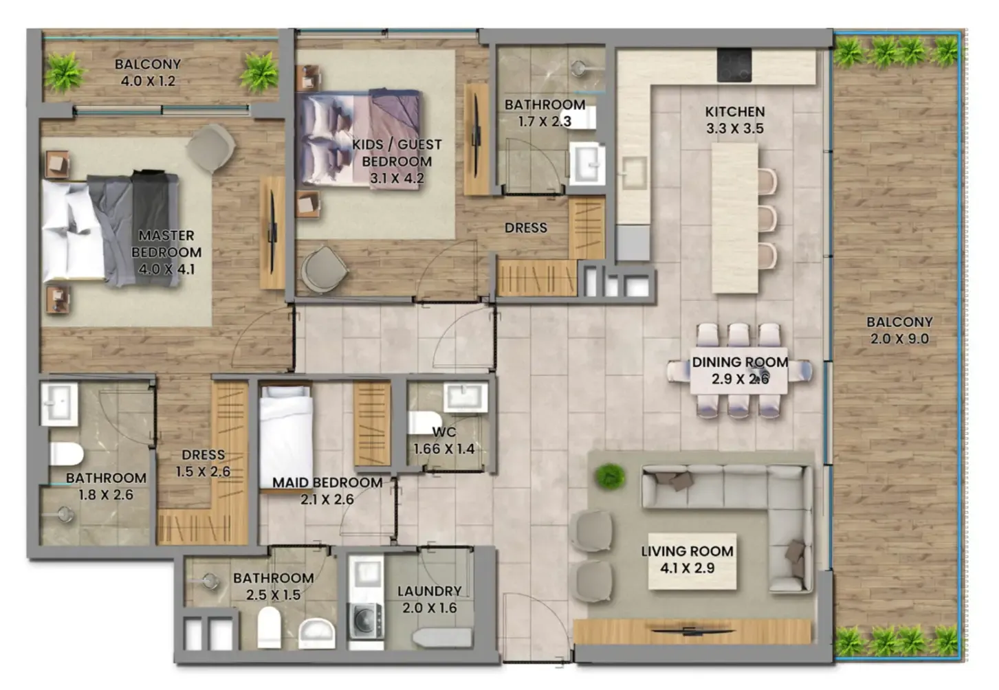 Elemental 78 2 bed floor plan, 1,577 sqft