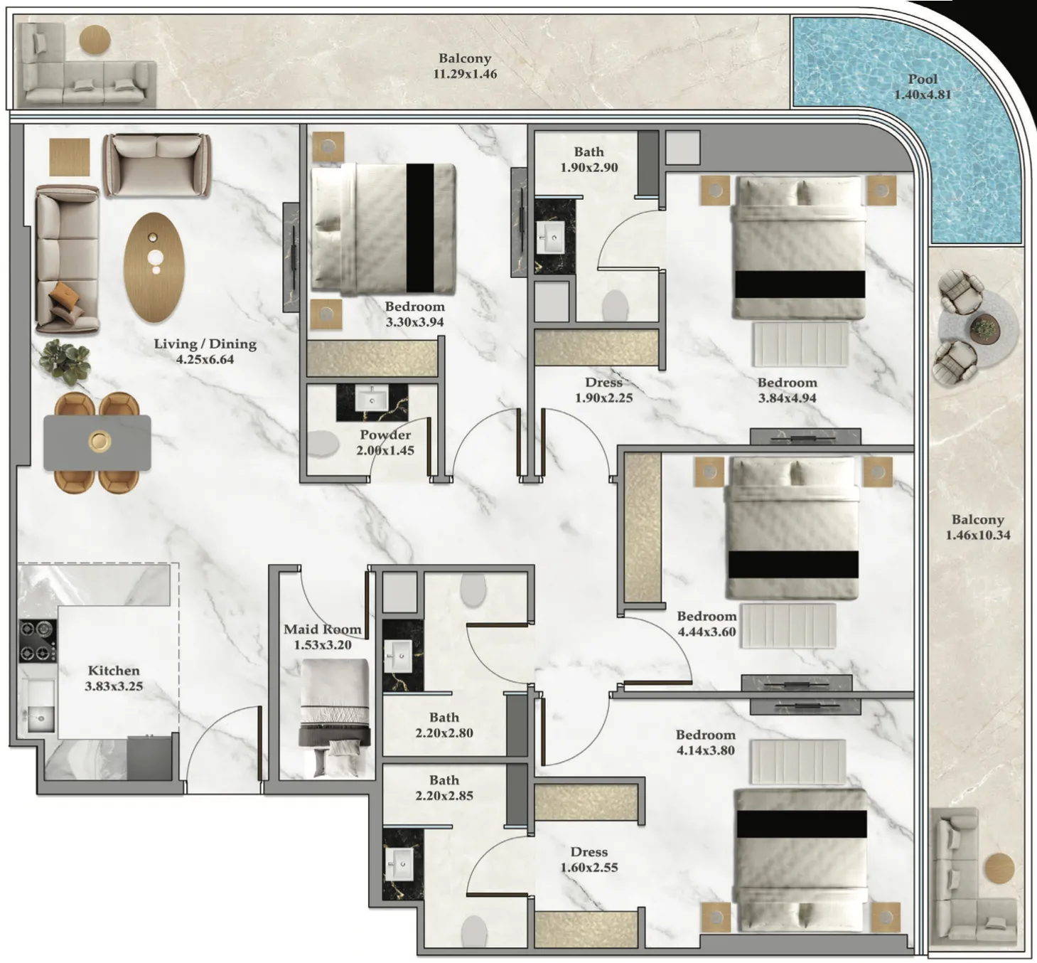 Bayz 102 4 bed floor plan, 2,009 sqft