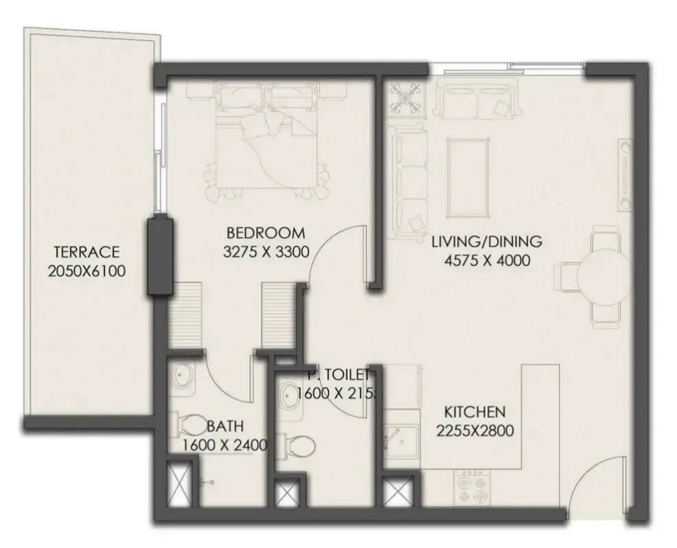 Park Residency 1 bed floor plan, 702 sqft