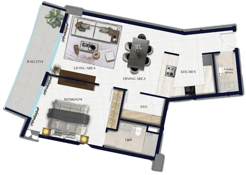 Xenia Residence 1 bed floor plan, 907 sqft