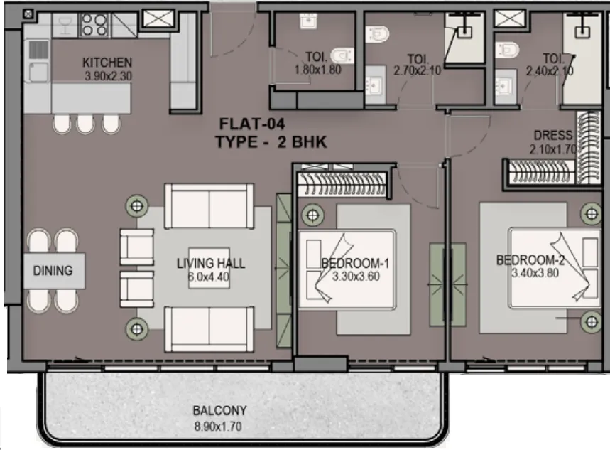 Helvetia Residences 2 bed floor plan, 1,360 sqft