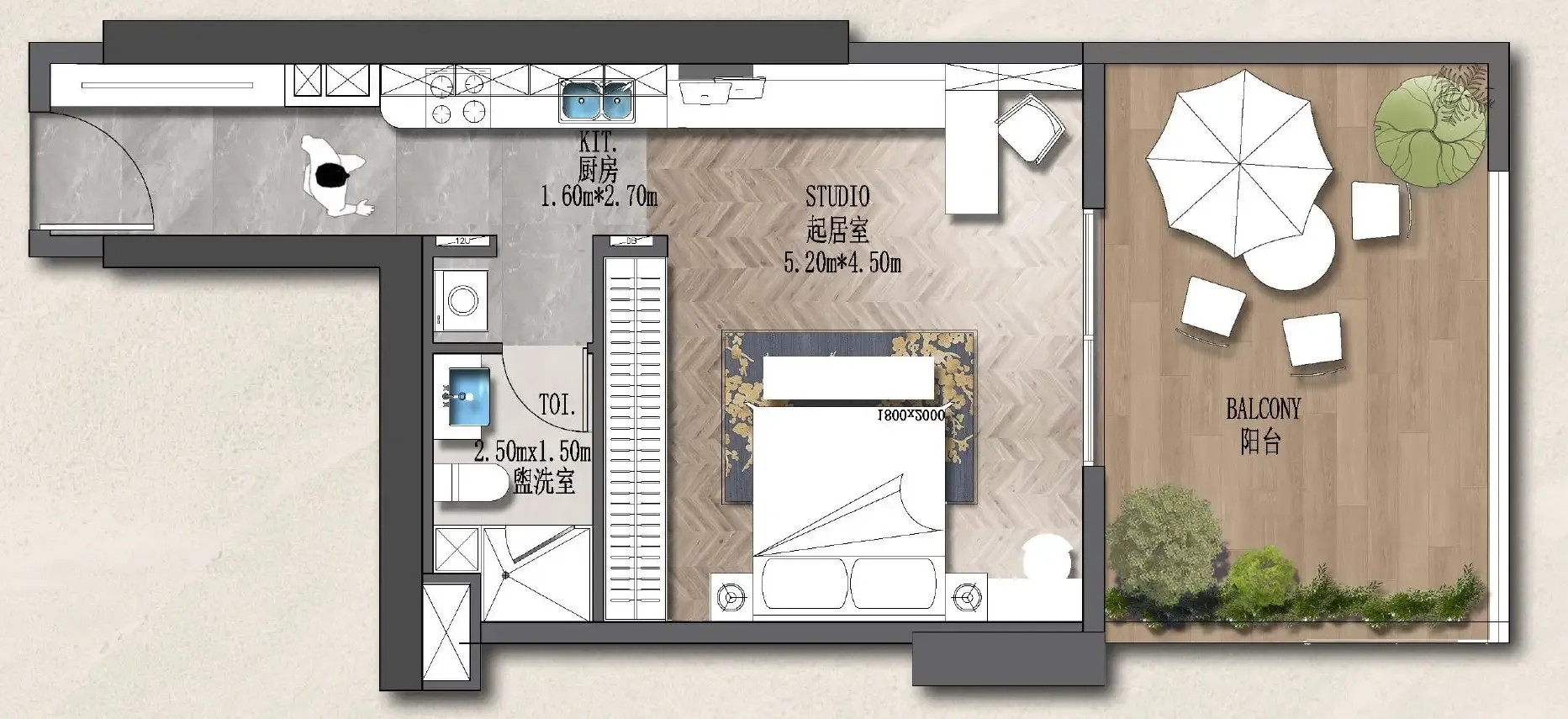 Forest City 2 Studio floor plan, 695 sqft