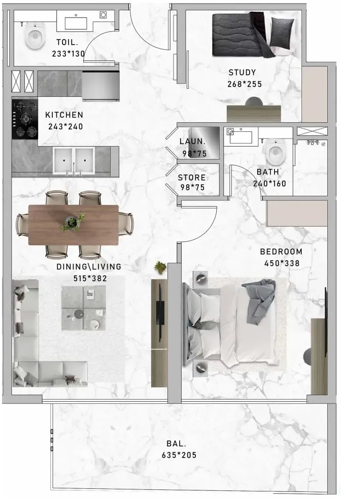 Al Serh Residences 11 1 bed floor plan, 864 sqft