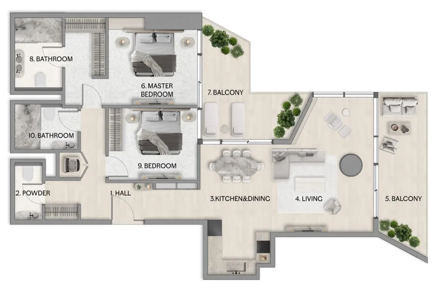 Riviera Residence 2 bed floor plan, 1,430 sqft