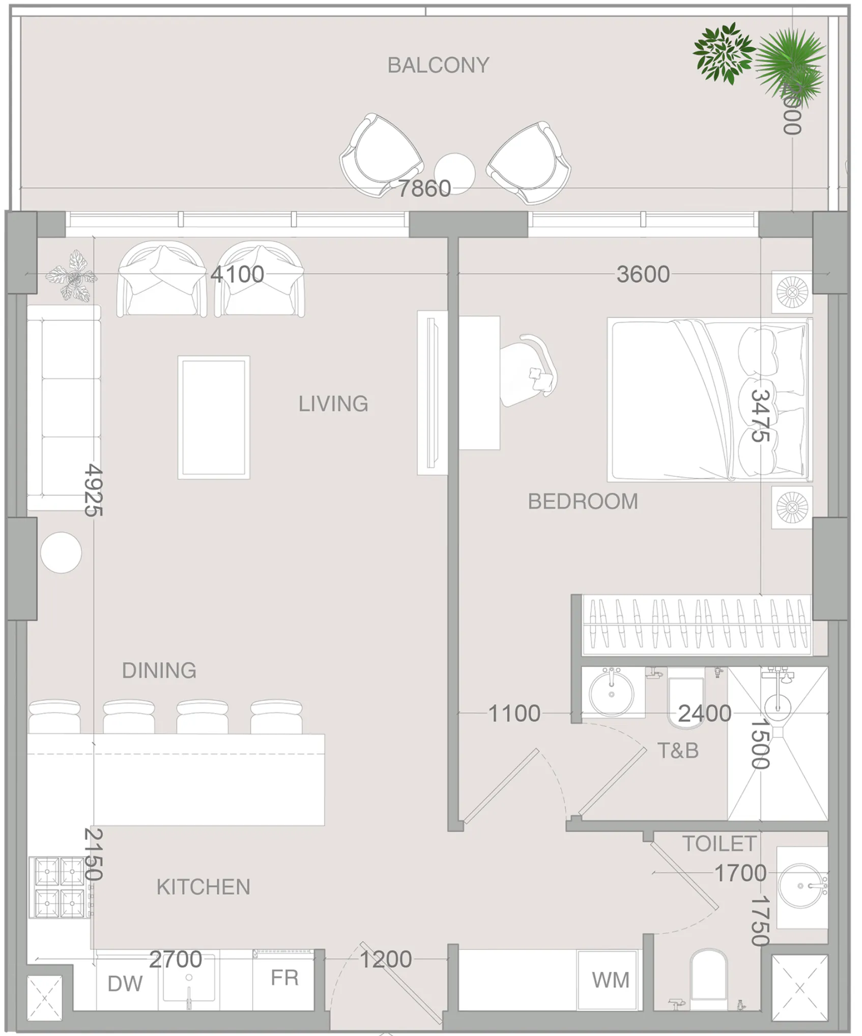 IR1DIAN Park 2 1 bed floor plan, 837 sqft