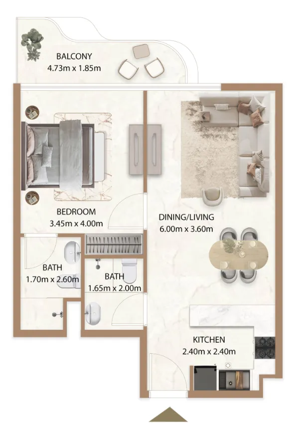 Veda by AUM Development 1 bed floor plan, 681 sqft