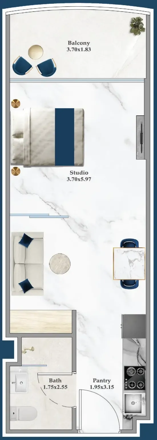 Serenz Studio floor plan, 421 sqft
