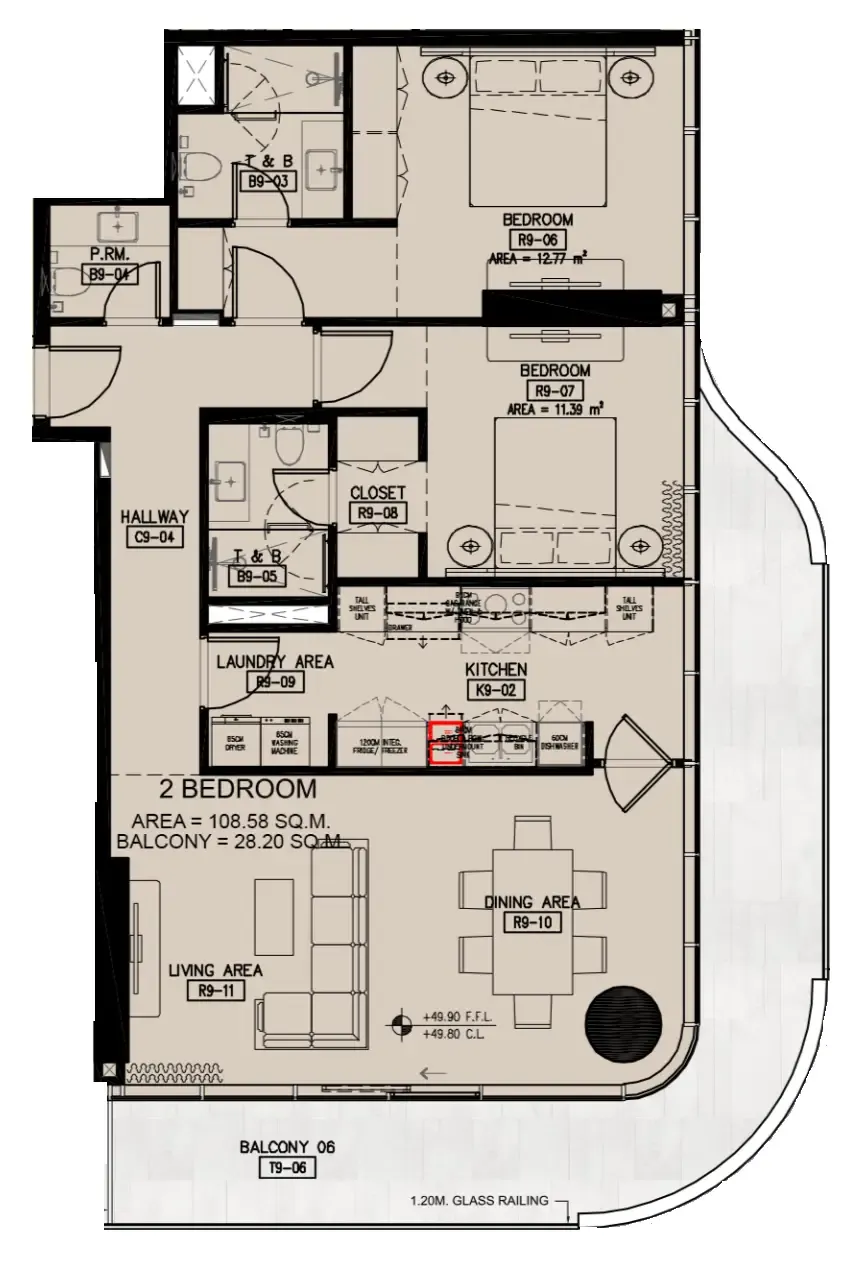 Azha Millennium Residences 2 bed floor plan, 1,472 sqft