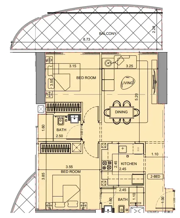 Project Maybach 2 bed floor plan, 992 sqft